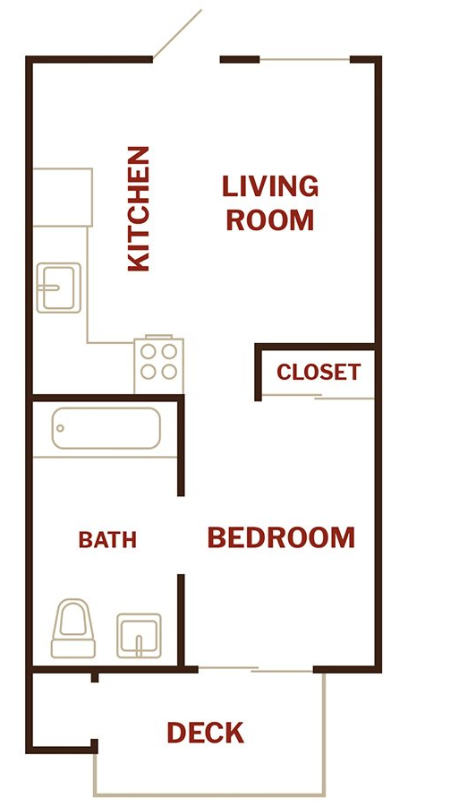 Floor plan for studio, 1 bath, 310 sqft
